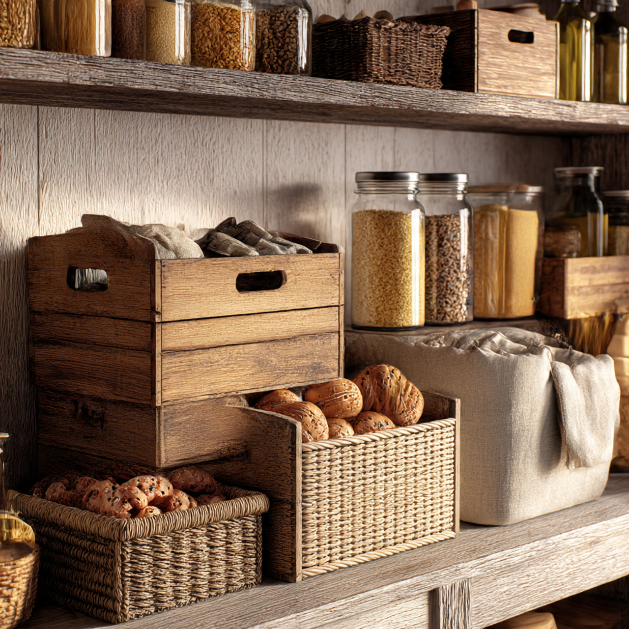 28 Charming Farmhouse Kitchen Pantry Ideas You Need 5 a beautifully styled farmhouse pantry featuring stacked
