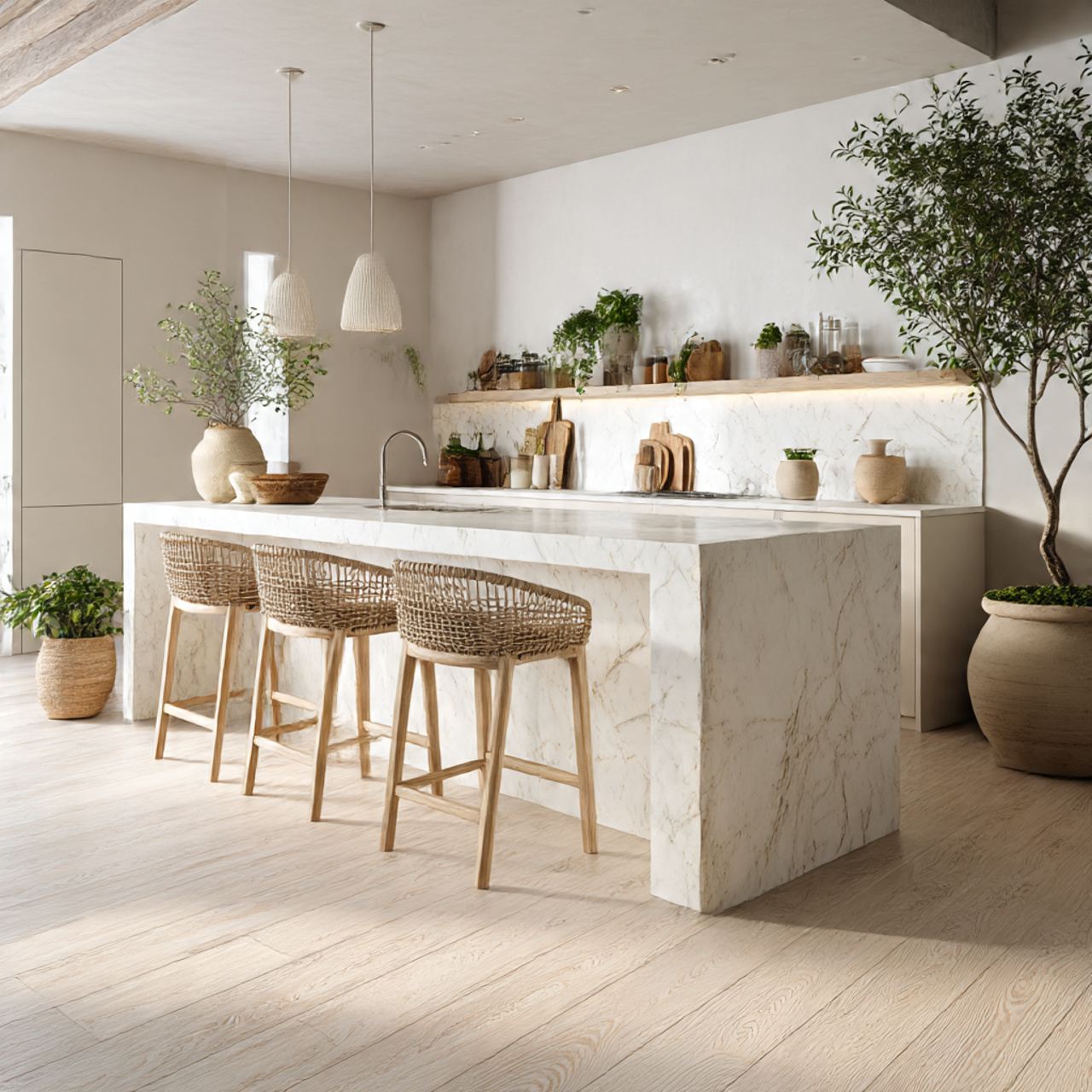 Best Farmhouse Kitchen Flooring Ideas 2025 4 a bright scandinavian farmhouse style kitchen using light toned