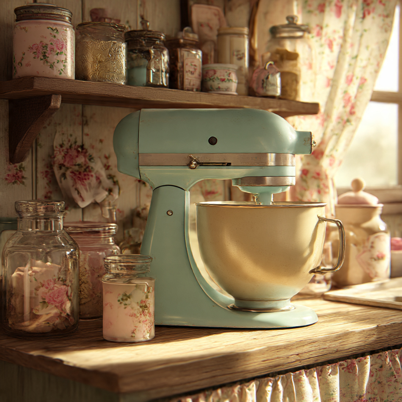 a charming cottage core kitchen setup showcasing 1