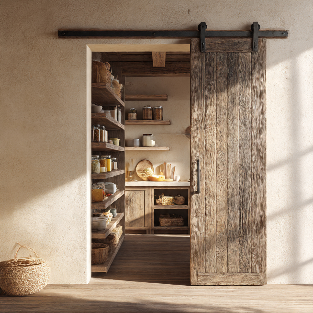 28 Charming Farmhouse Kitchen Pantry Ideas You Need 2 a charming farmhouse pantry featuring a sliding