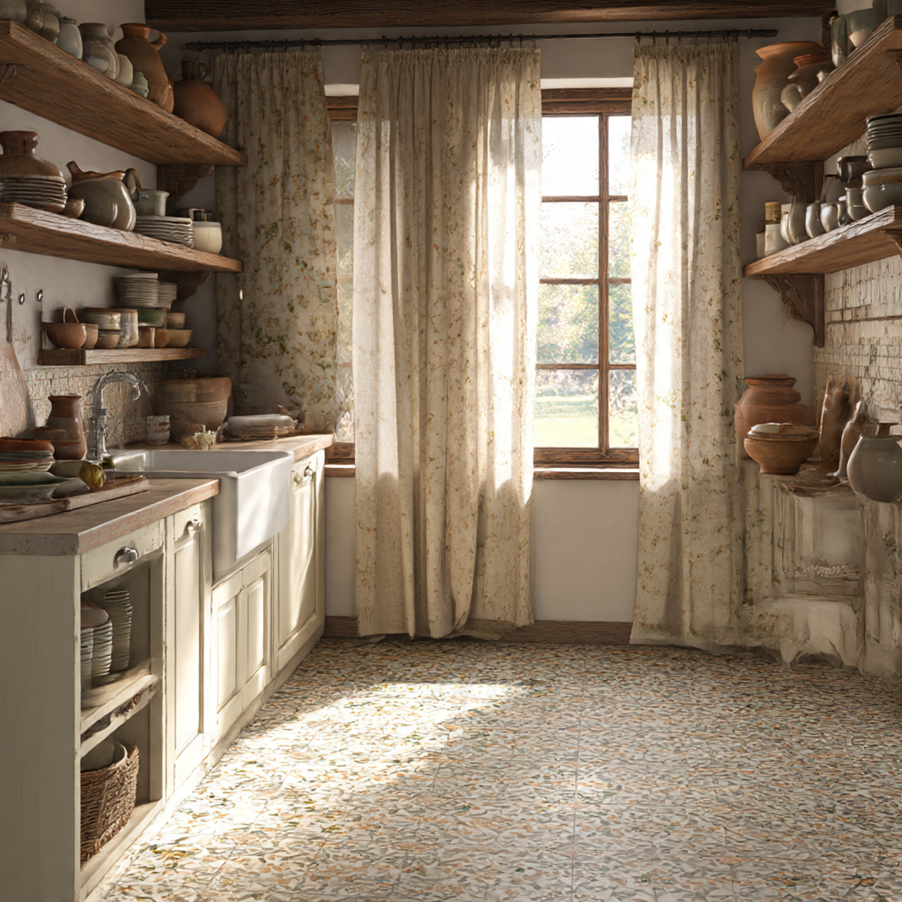 Best Farmhouse Kitchen Flooring Ideas 2025 29 a charming vintage inspired farmhouse kitchen with traditional