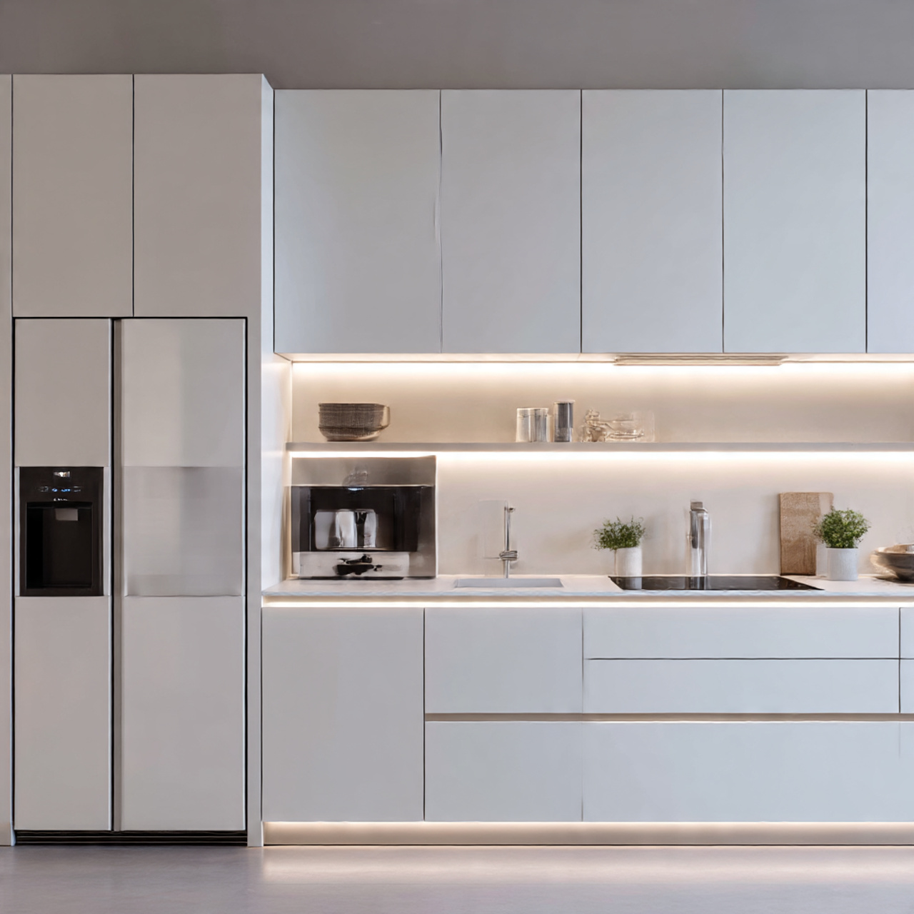 a clean seamless kitchen interior where appliances