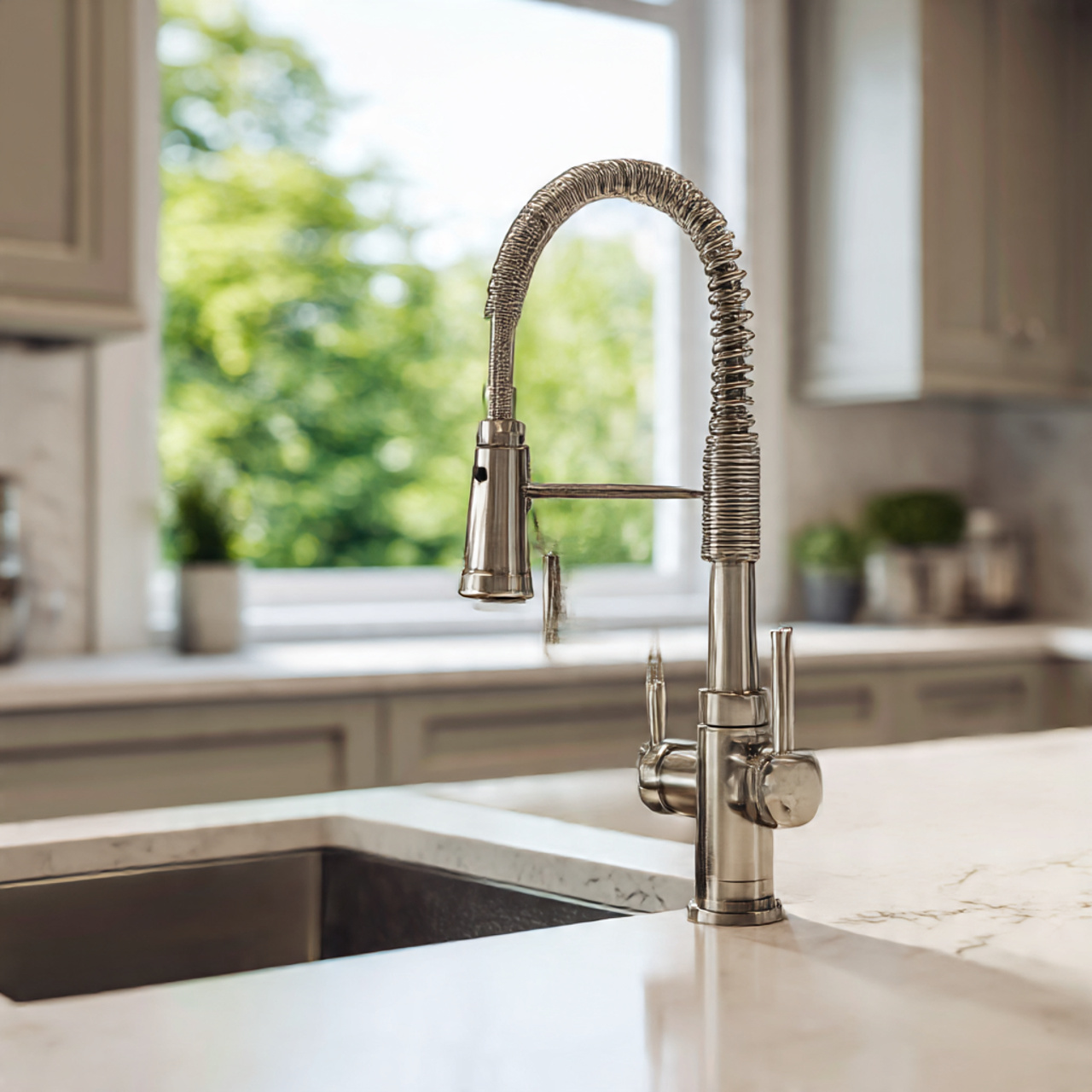 a close up shot of a multi functional faucet