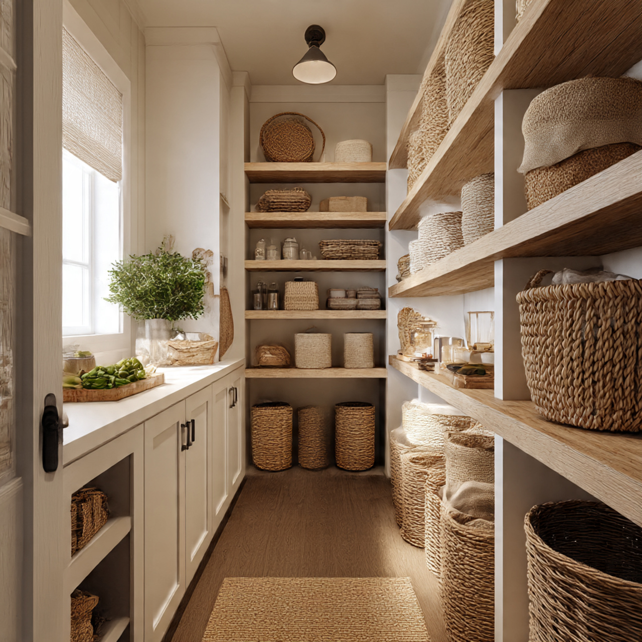 28 Charming Farmhouse Kitchen Pantry Ideas You Need 17 a cozy farmhouse pantry featuring natural woven