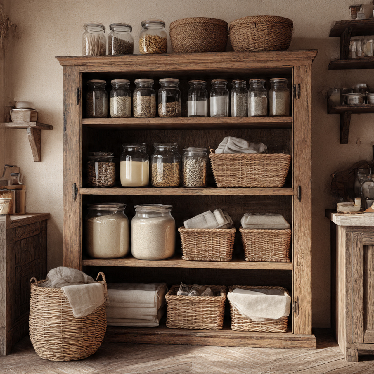 28 Charming Farmhouse Kitchen Pantry Ideas You Need 12 a farmhouse pantry showcasing repurposed vintage furniture an