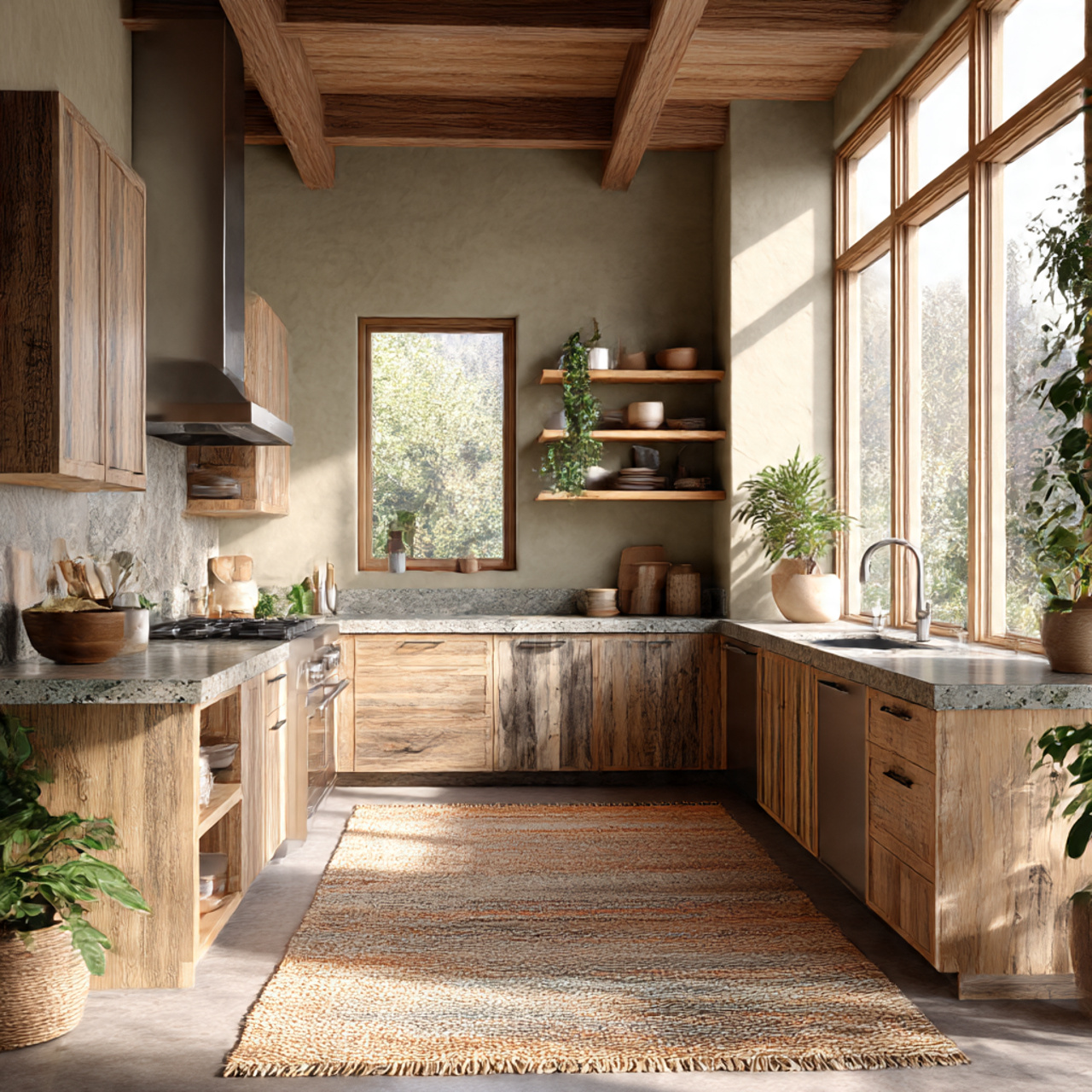 a full scene realistic kitchen image highlighting sustainable