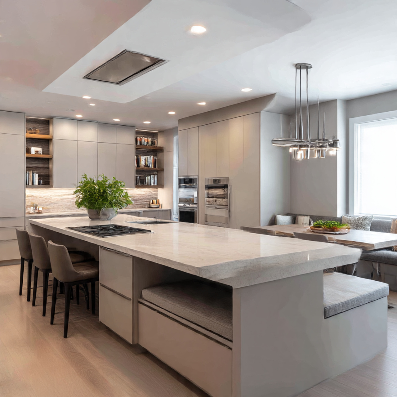 a modern kitchen with a large multifunctional