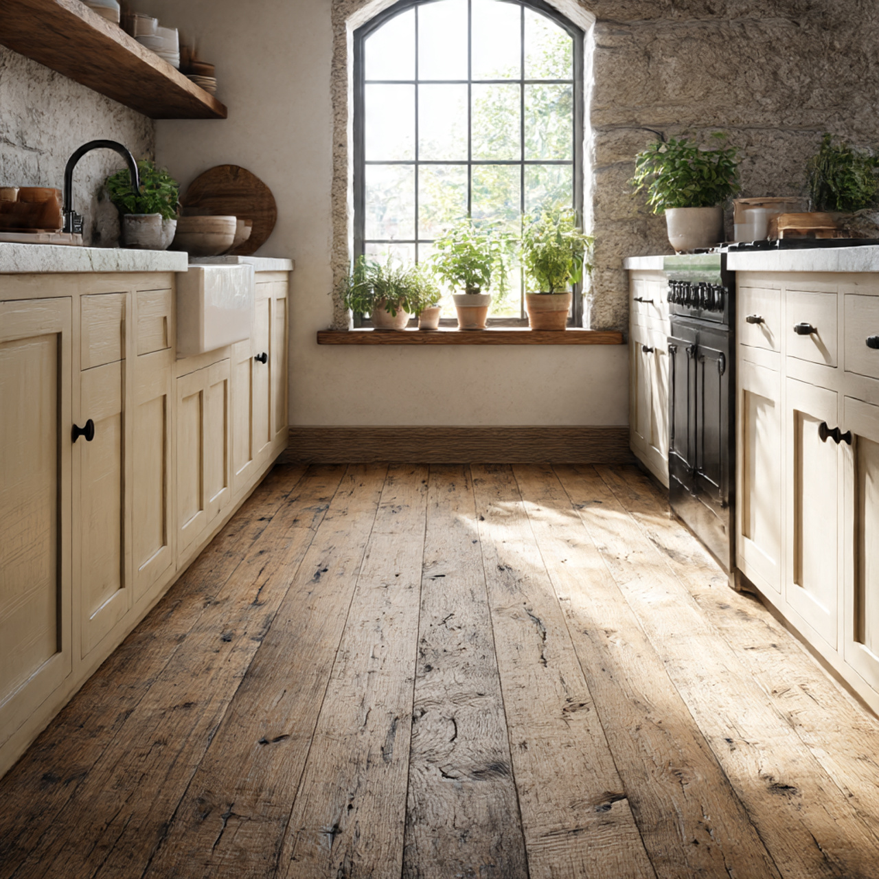 Best Farmhouse Kitchen Flooring Ideas 2025 3 a modern rustic farmhouse kitchen with reclaimed