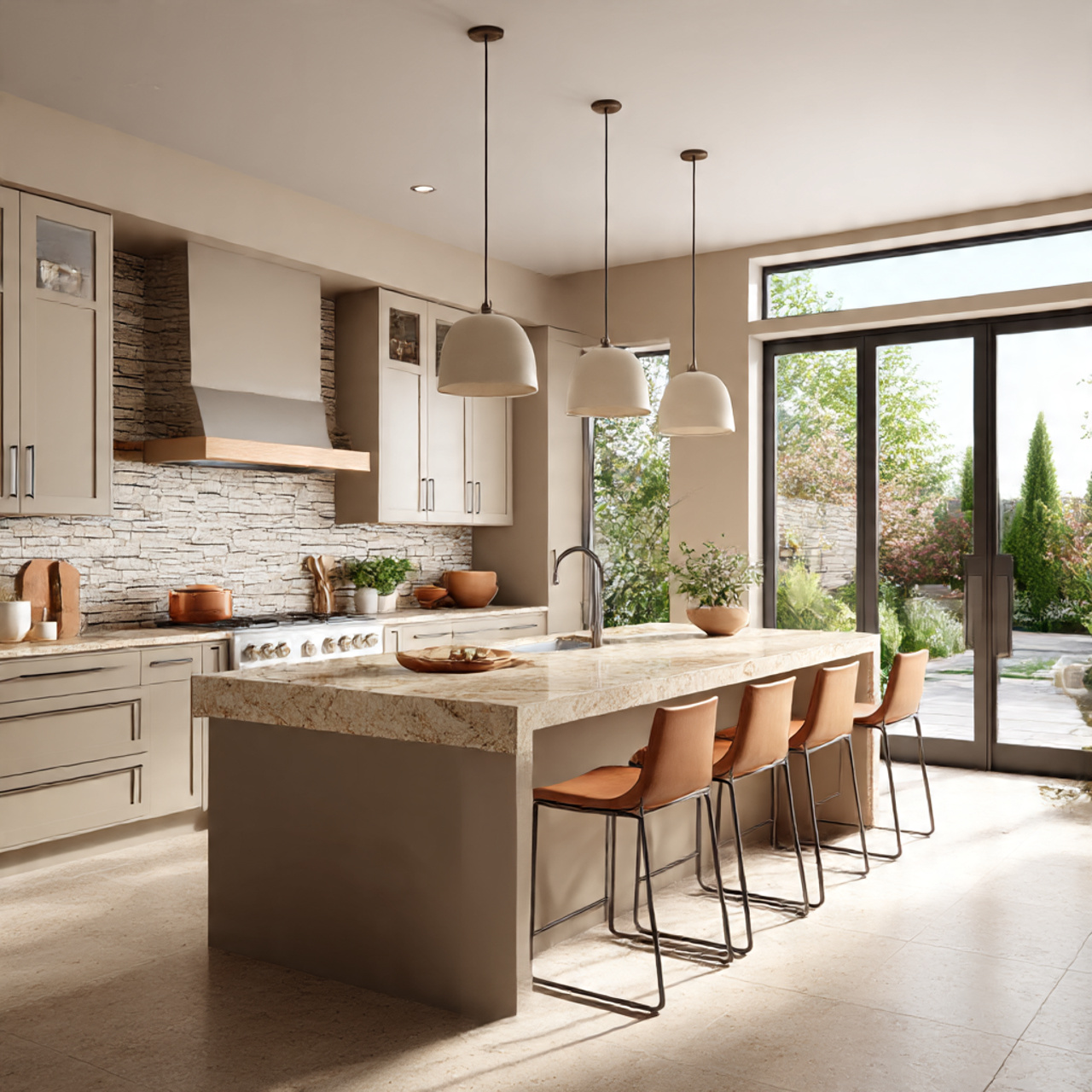 a photorealistic modern kitchen showcasing rich earth