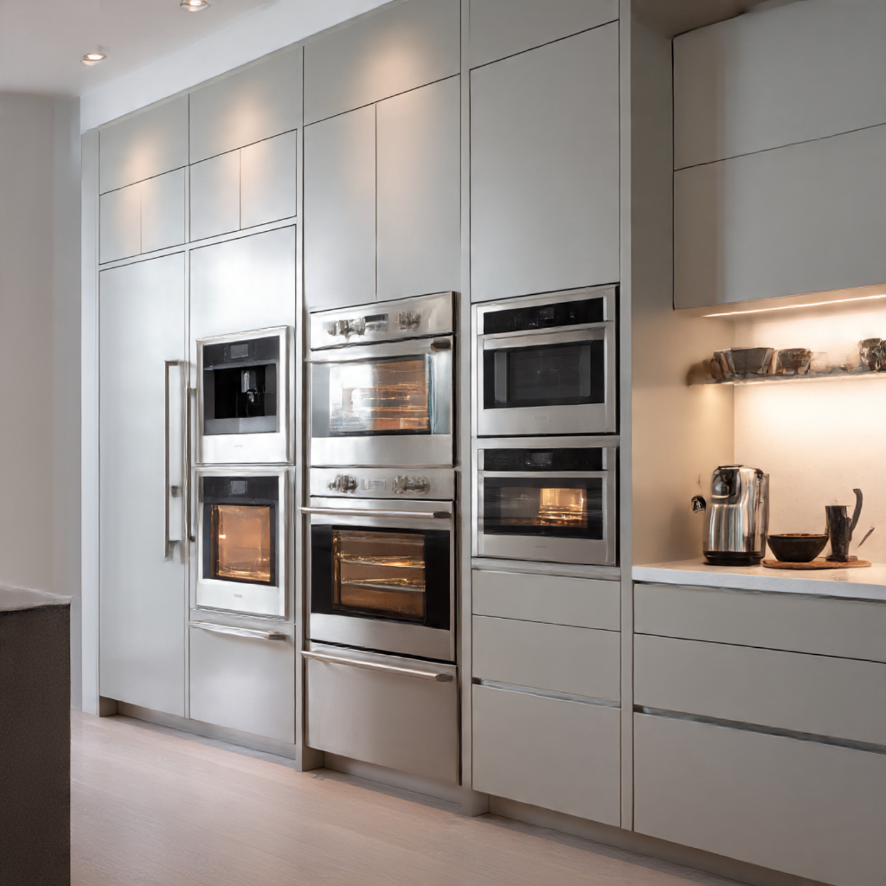 a premium modern kitchen with built in warming