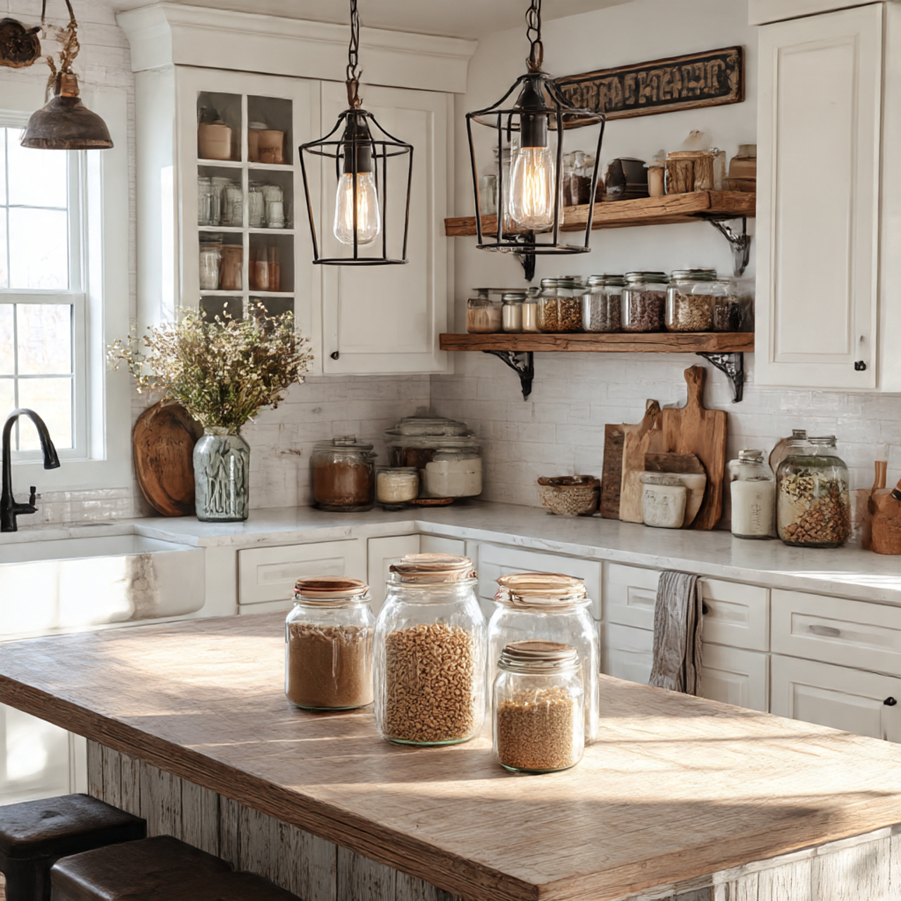 a realistic modern farmhouse kitchen decor interior