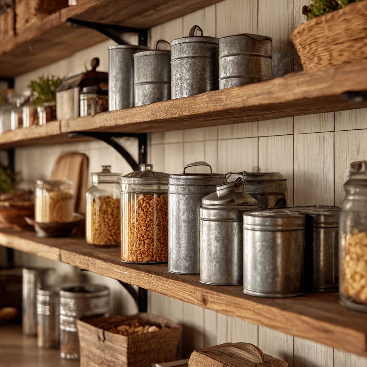 28 Charming Farmhouse Kitchen Pantry Ideas You Need 23 a rustic farmhouse pantry with neatly arranged