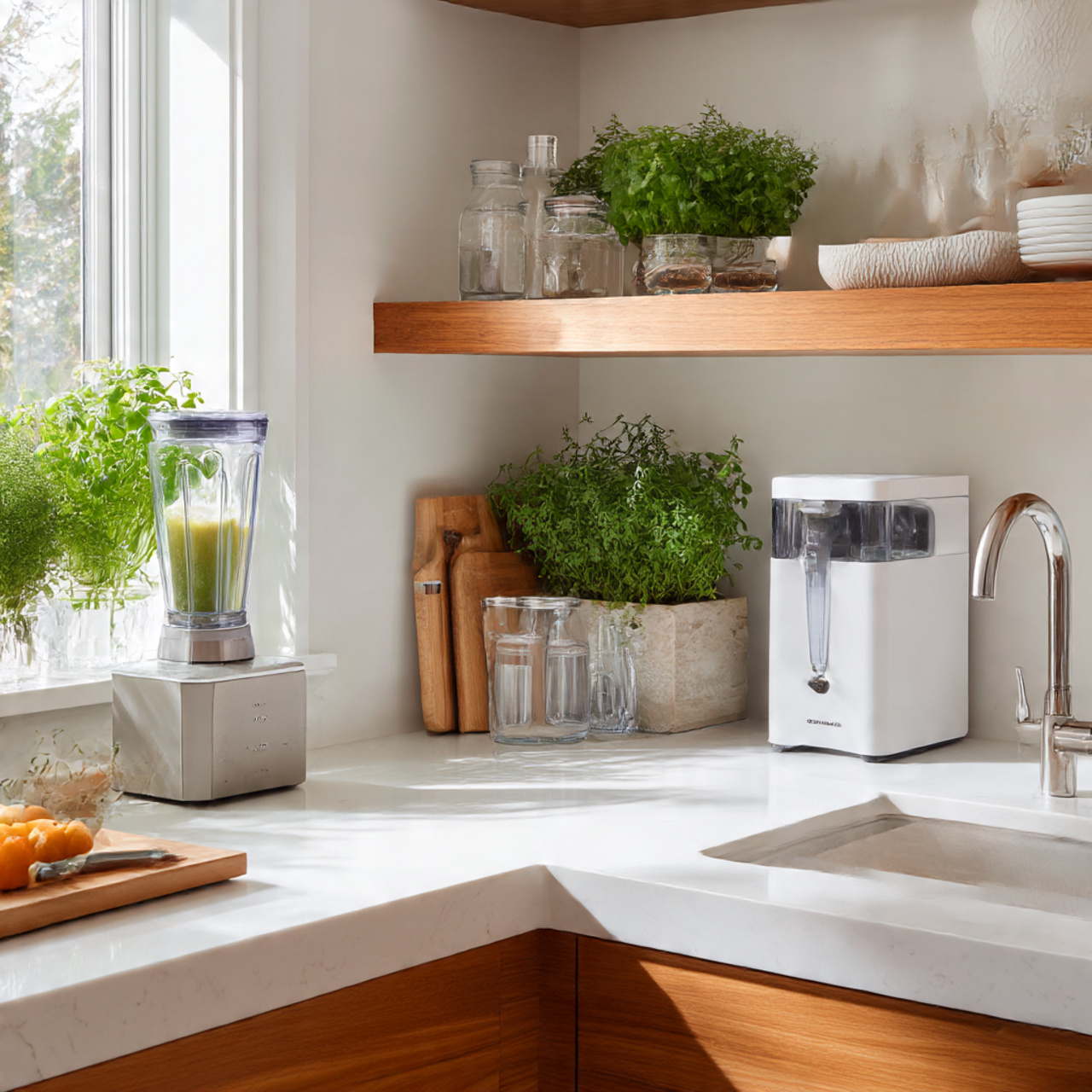 a serene kitchen corner designed as a