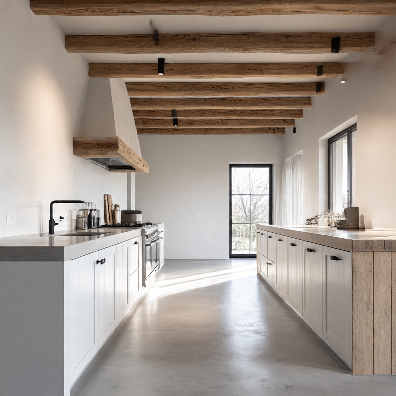 Best Farmhouse Kitchen Flooring Ideas 2025 27 a sleek minimalist farmhouse kitchen showcasing seamless