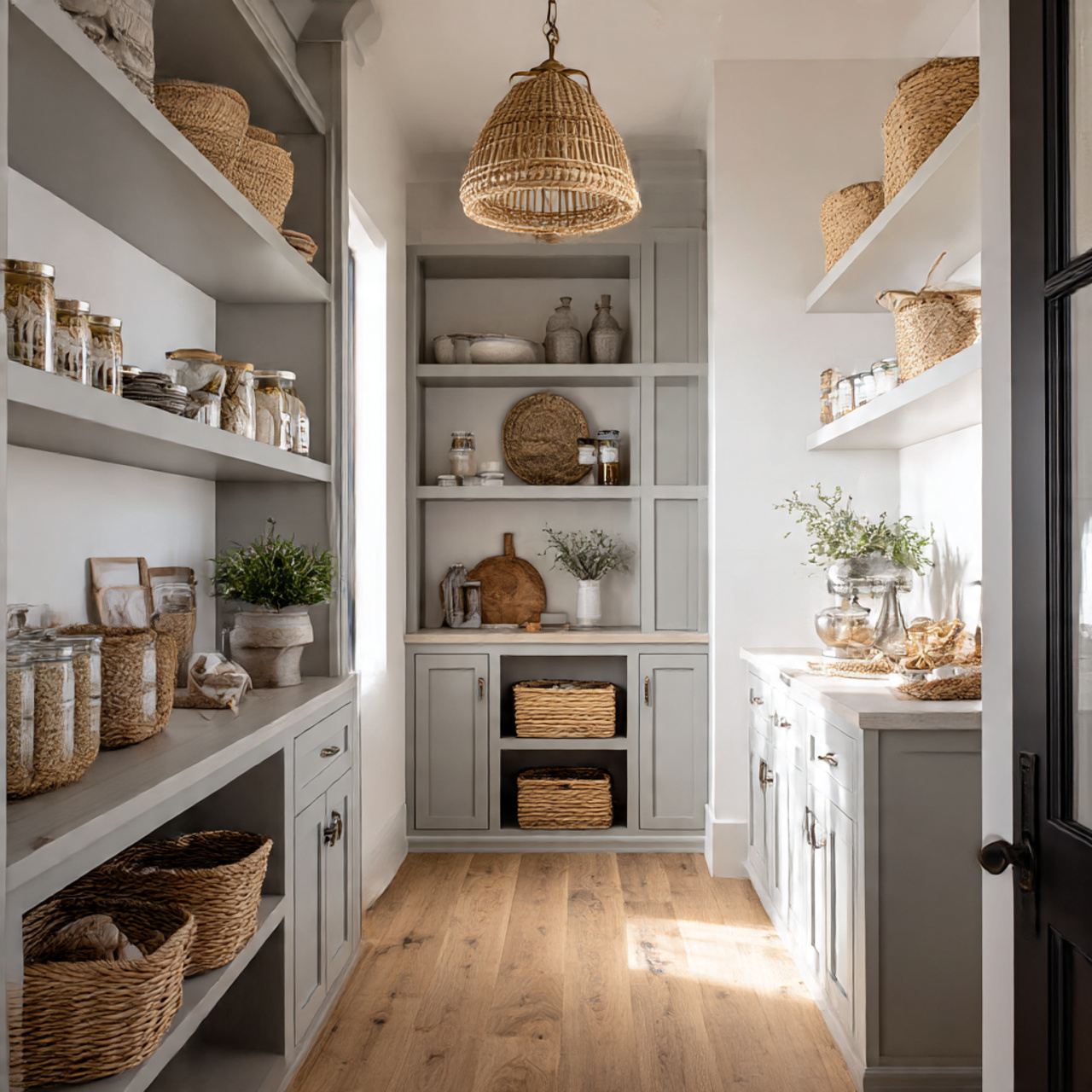28 Charming Farmhouse Kitchen Pantry Ideas You Need 20 a stylish farmhouse pantry using a consistent
