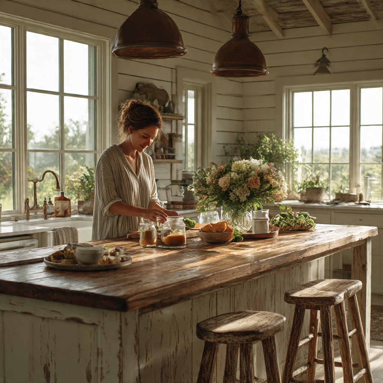 Farmhouse Kitchen Accessories: 27 Super Ideas for Cozy Charm 21 a warm farmhouse style kitchen scene featuring farmhouse