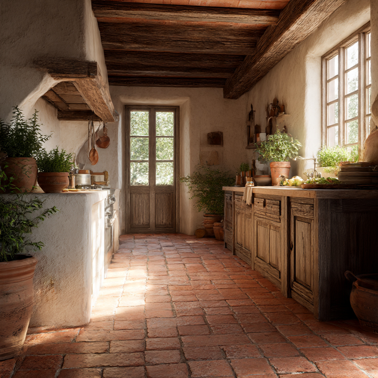 Best Farmhouse Kitchen Flooring Ideas 2025 11 a warm mediterranean style farmhouse kitchen featuring terracotta
