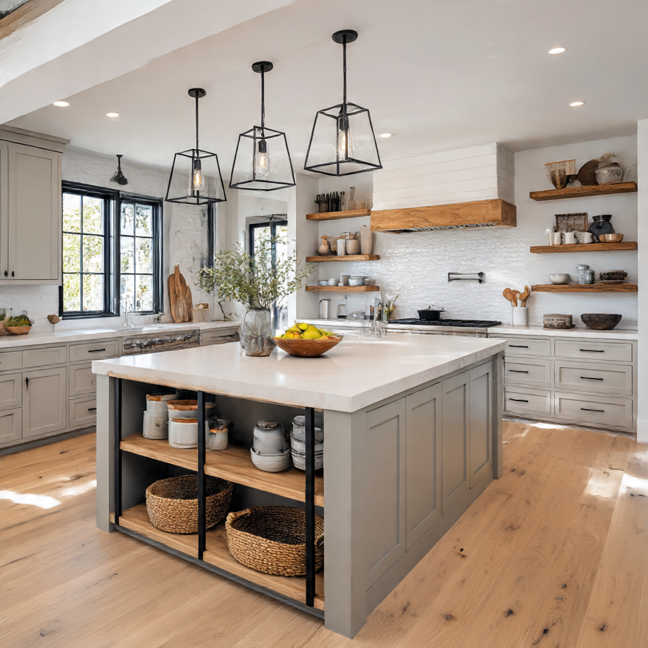 a wide angle view of a modern farmhouse
