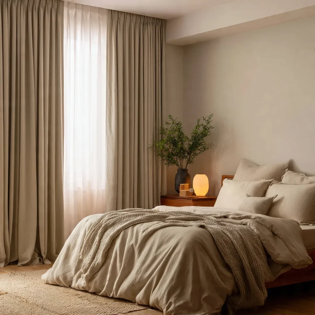 20 Bedroom Ideas for Calm, Comfortable Everyday Homes 16 a cozy bedroom featuring soft adjustable curtains
