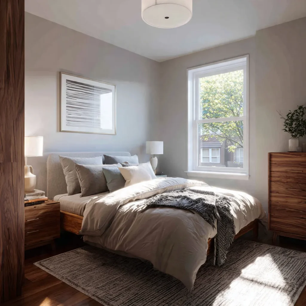 20 Bedroom Ideas for Calm, Comfortable Everyday Homes 6 a small bedroom featuring low profile furniture in