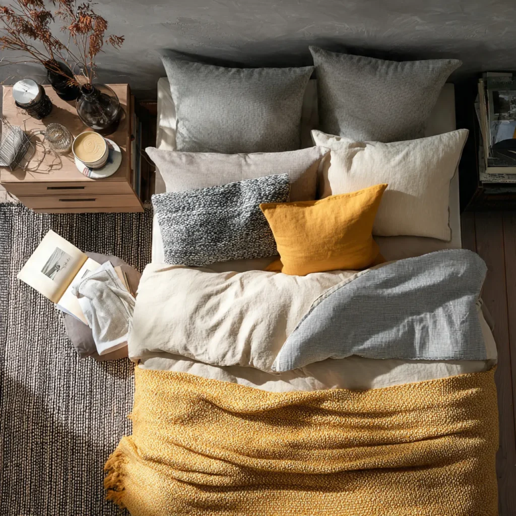 bedroom with a bed featuring seasonal textiles lik