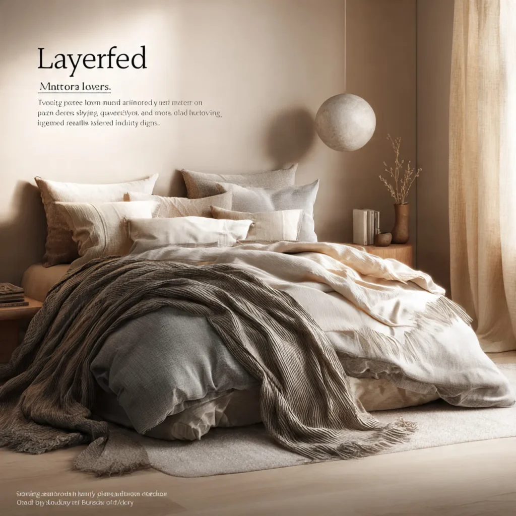 bedroom with layered including a wool throw linen