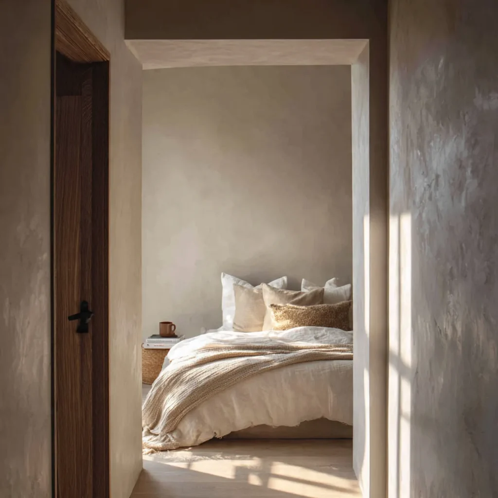 bedroom with soft neutral colored walls featuring