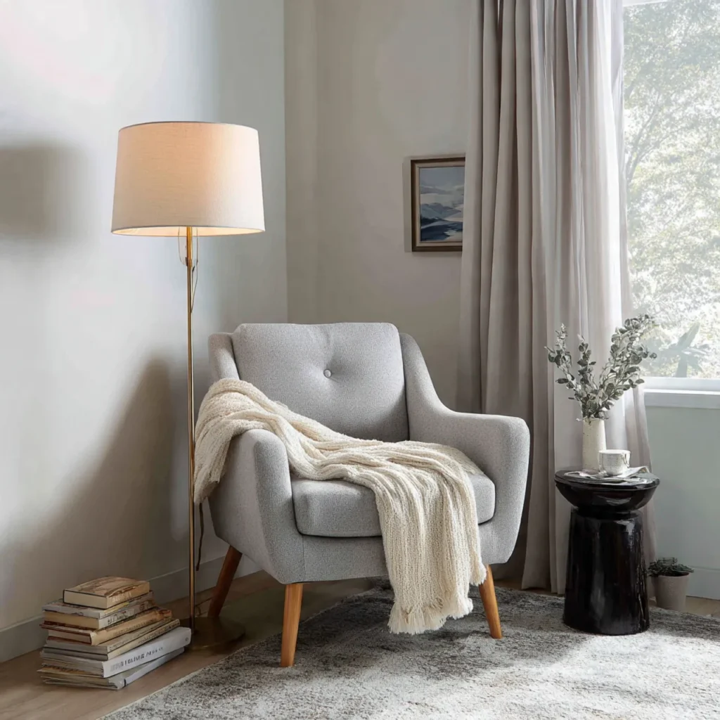 small cozy bedroom corner with a single armchair a